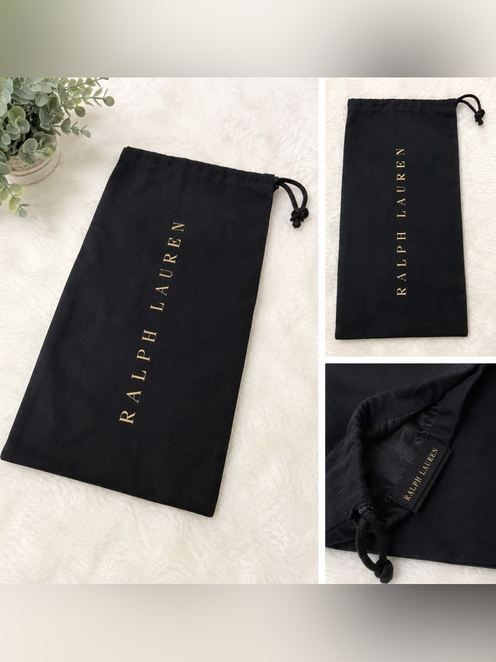 Ralph Lauren Black Gold Drawstring Dust Bag Travel Shoe Purse Storage